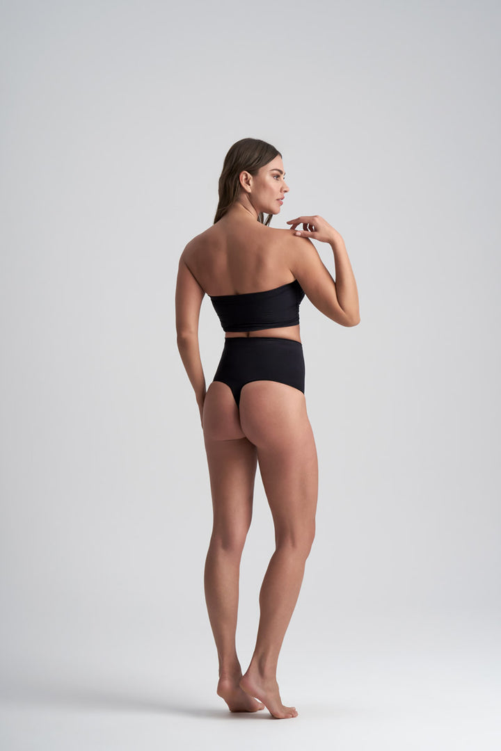 Seamless Soft Touch Mid Waist Thong | Black