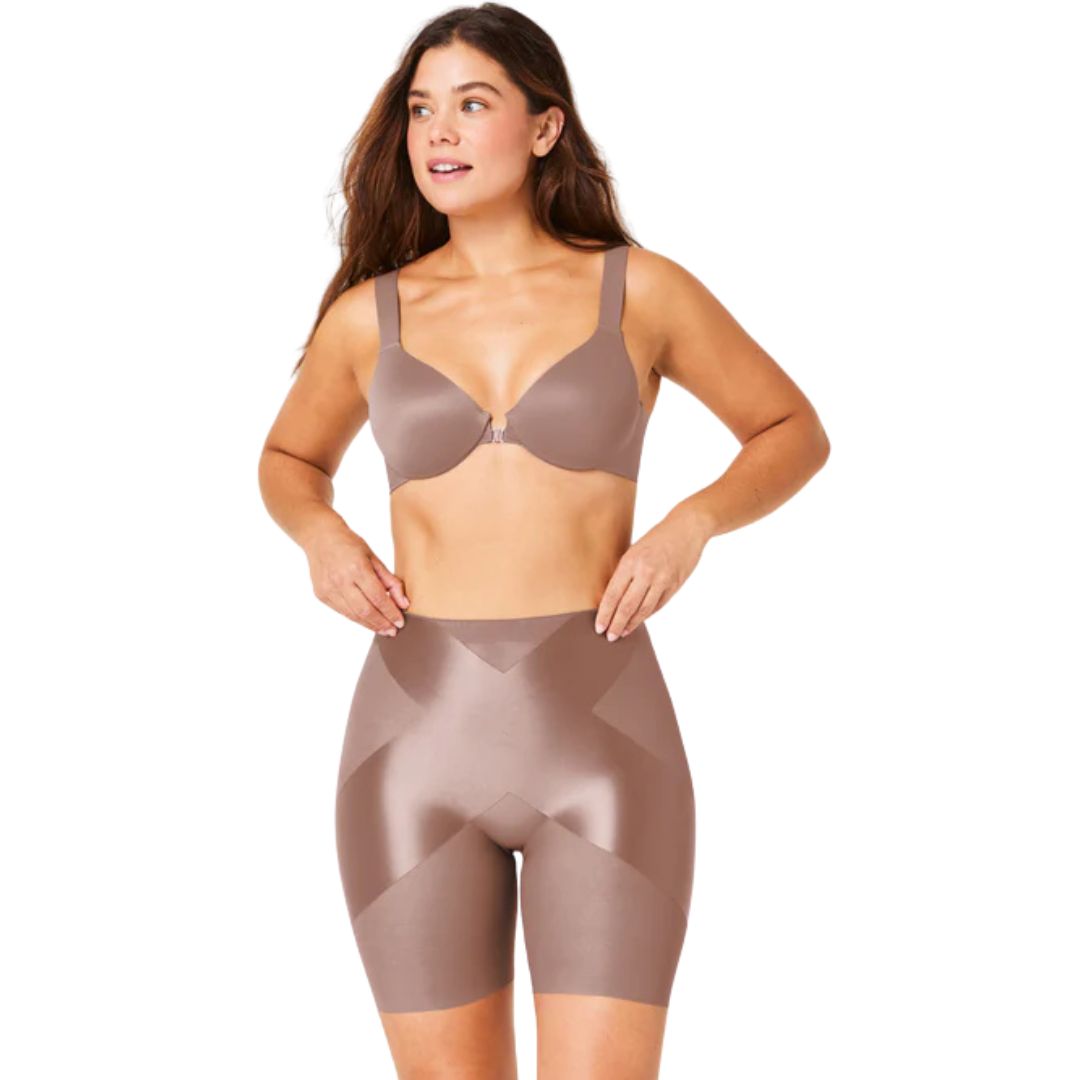 Satin-X™ Mid-Thigh Short | Dark Nude front